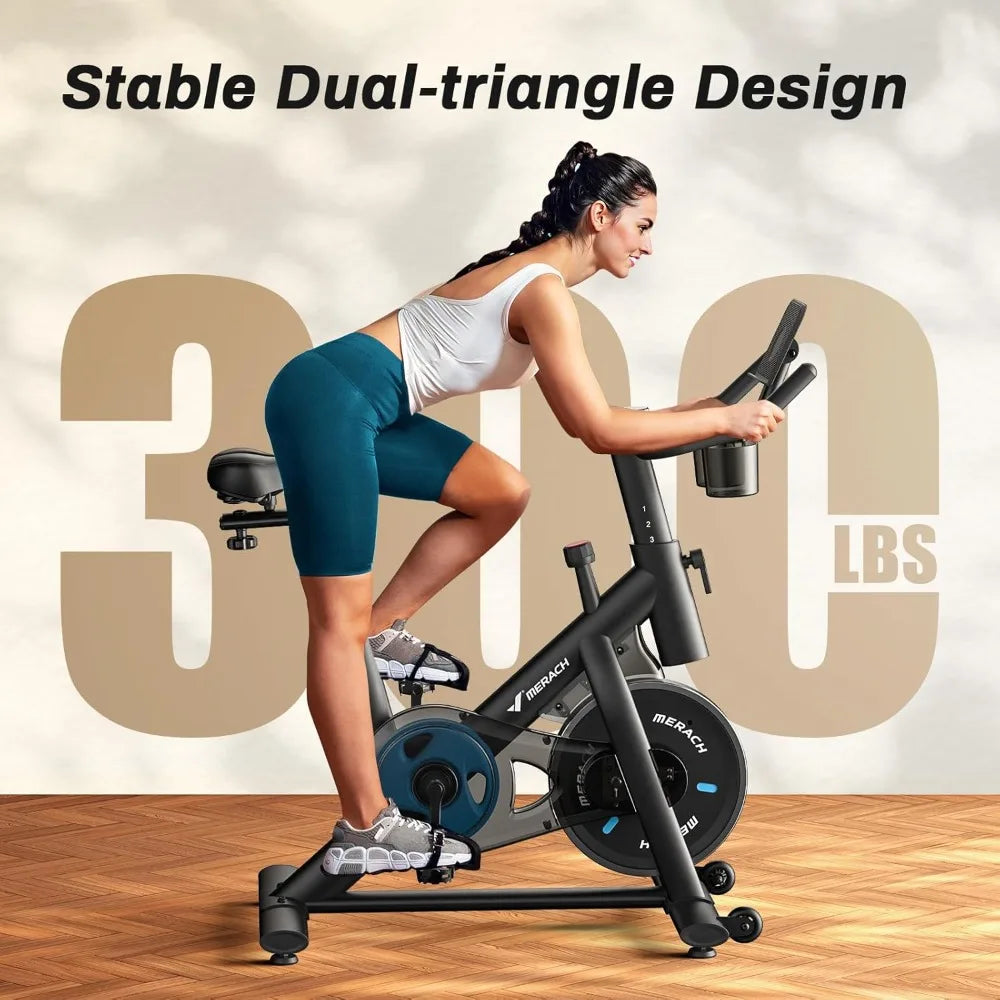 Magnetic Exercise Bike with Brake Pad & App, Low Noise Indoor Cycling Bike, 300lbs Capacity, Tablet Mount & Fitness Courses