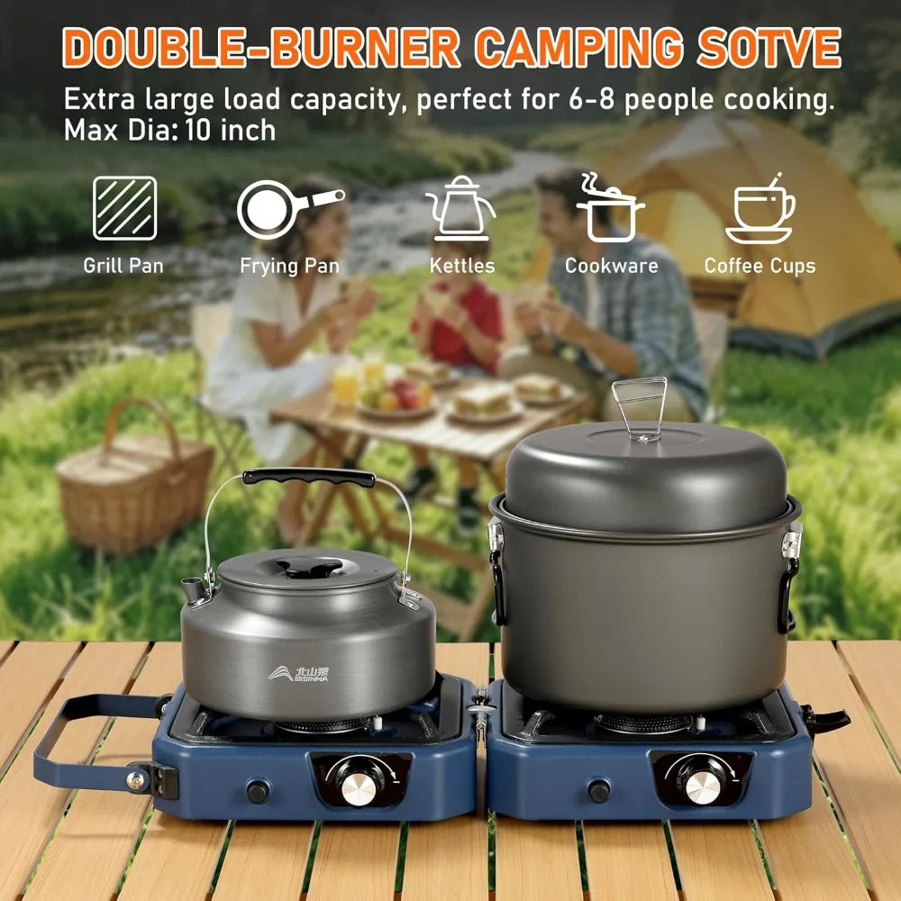 Portable 304 Stainless 2 Burner Propane Camp Stove With Griddle
