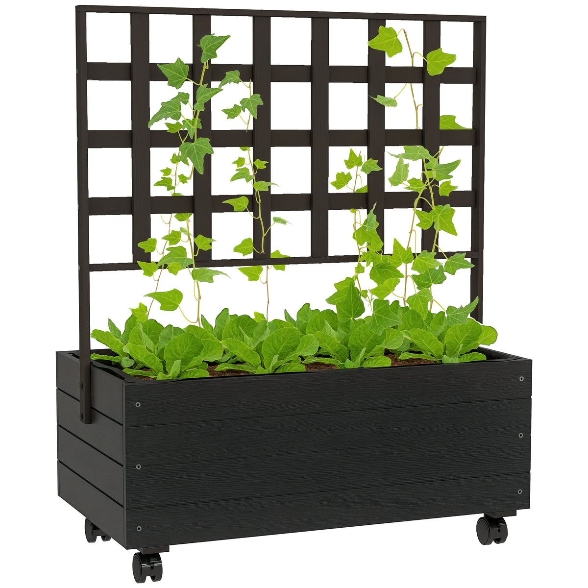 Outdoor Planter with Trellis and Wheels Wooden Raised Planter Box