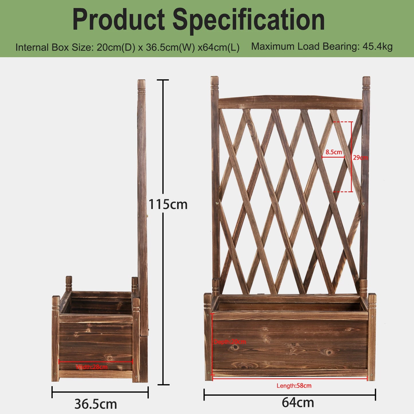 Raised Wooden Garden Bed With Trellis For Vegetable Plants