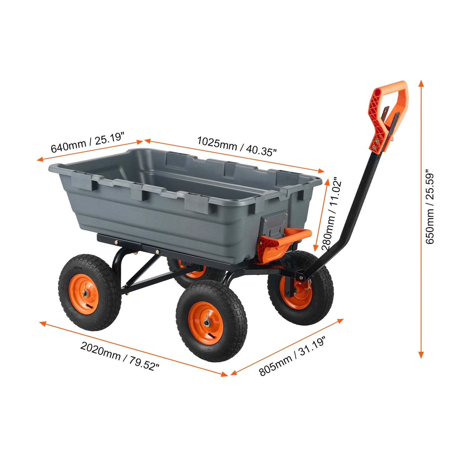 SucceBuy Poly Garden Dump Cart With 2 In 1 Convertible Handle