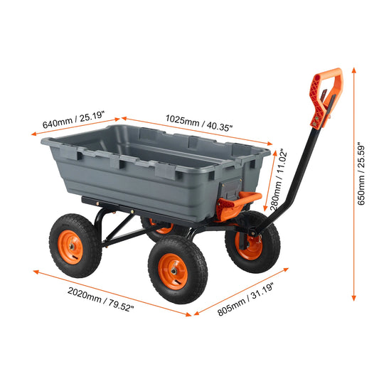 SucceBuy Poly Garden Dump Cart With 2 In 1 Convertible Handle