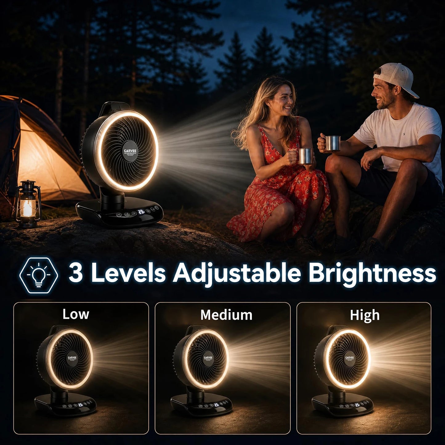 Portable Camping Fan 20000mAh Rechargeable Battery Fan With Remote Timer LED Light 5 Speeds Rotatable For Tent Travel Car Outdoor