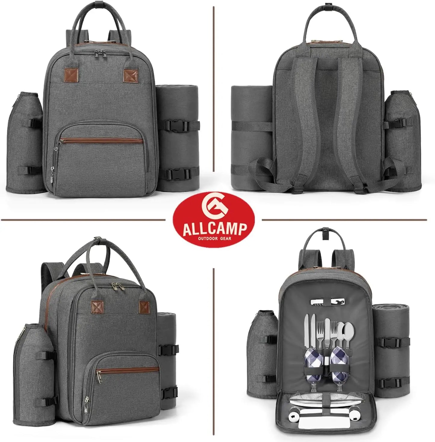 YTYIN Picnic Backpack With Insulated Cooler Wine Glass Holder