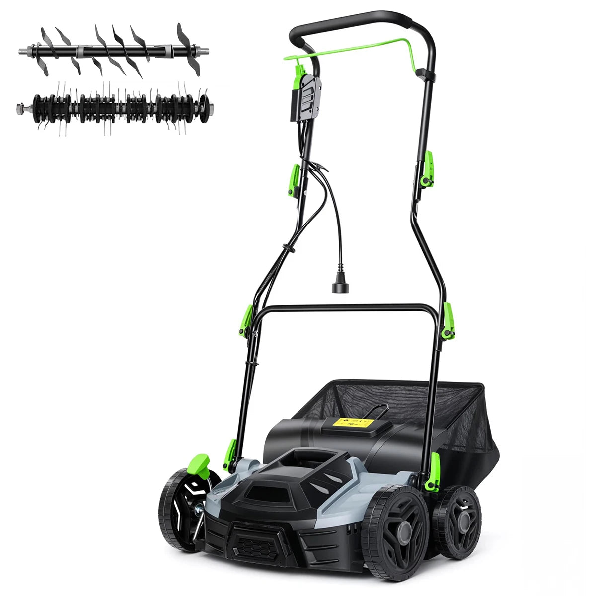15.5 Amp 14-Inch Electric Lawn Dethatcher Scarifier, Corded Lawn Aerator With 14.5 Gal Bag, 5-Depth Adjustable Handle