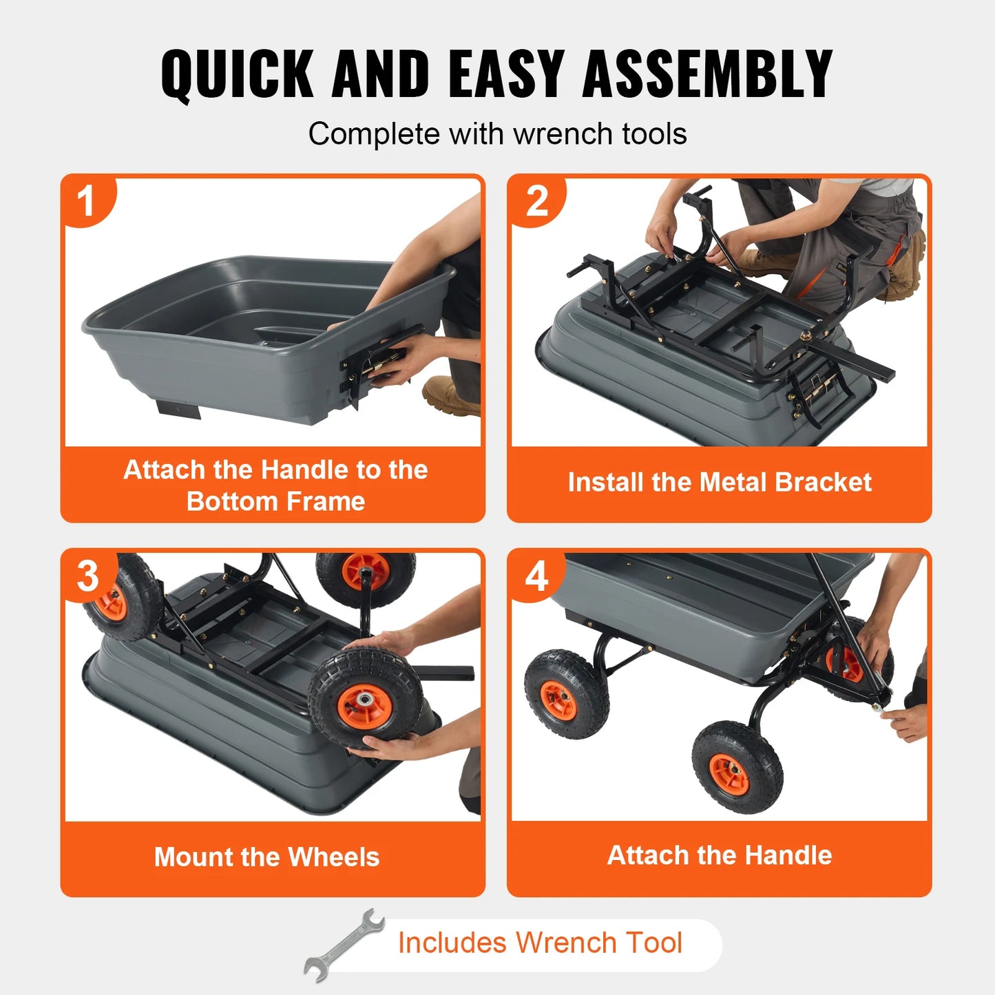 SucceBuy Poly Garden Dump Cart With 2 In 1 Convertible Handle