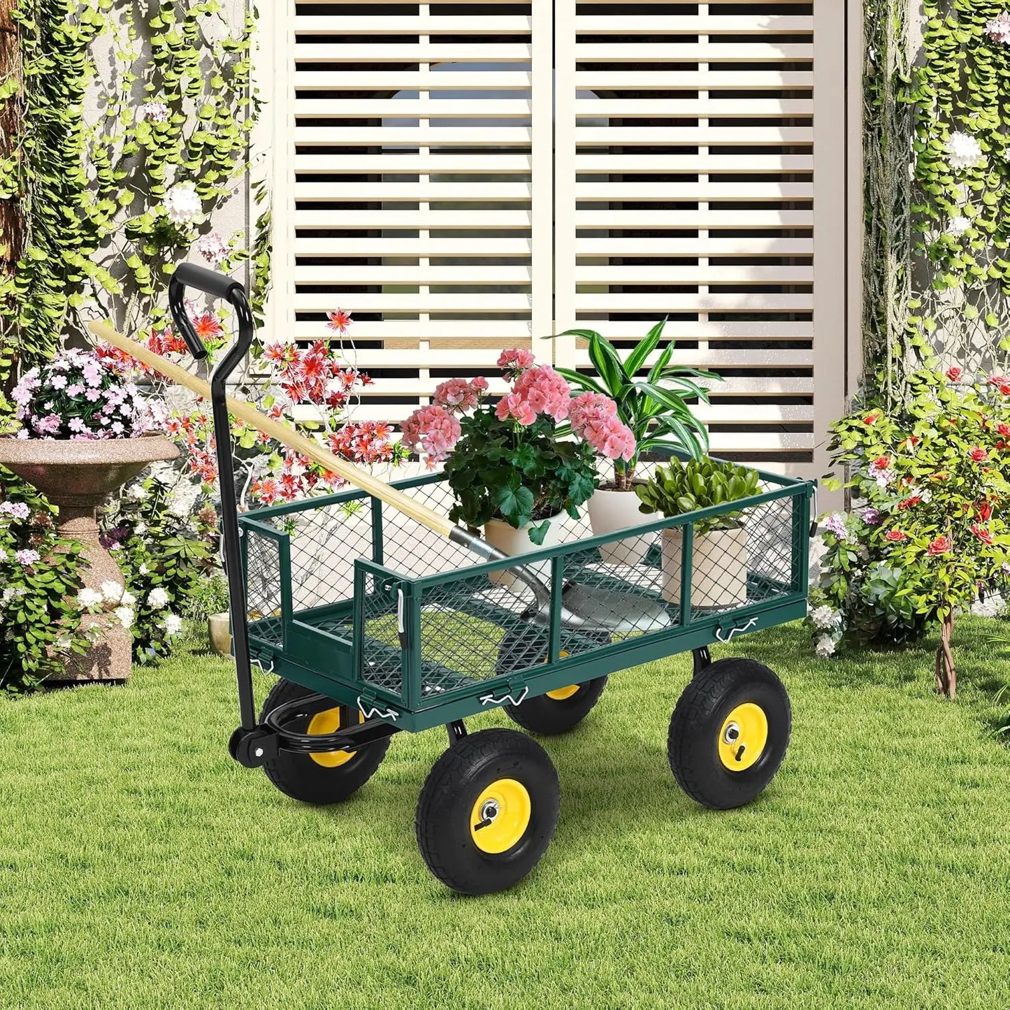 HiMISS Heavy Duty Steel Garden Cart All Terrain Wagon