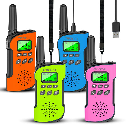 AWANFI Walkie Talkies 4 Pack Rechargeable 8 Channel USB C