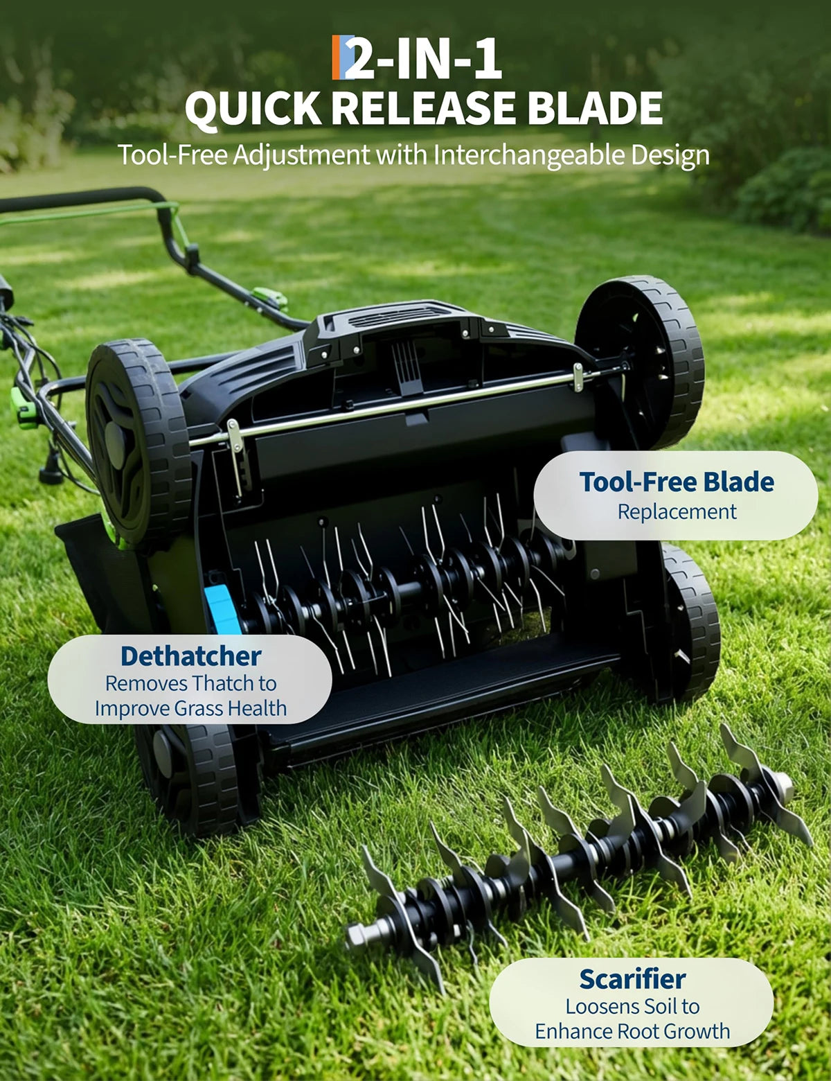 15.5 Amp 14-Inch Electric Lawn Dethatcher Scarifier, Corded Lawn Aerator With 14.5 Gal Bag, 5-Depth Adjustable Handle