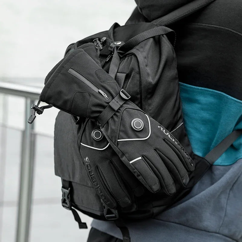 ROCKBROS Heated Skiing Gloves Winter Heated Gloves Motocycle Screen Touch Waterproof Rechargeable 4000mAh Battery Heated Gloves