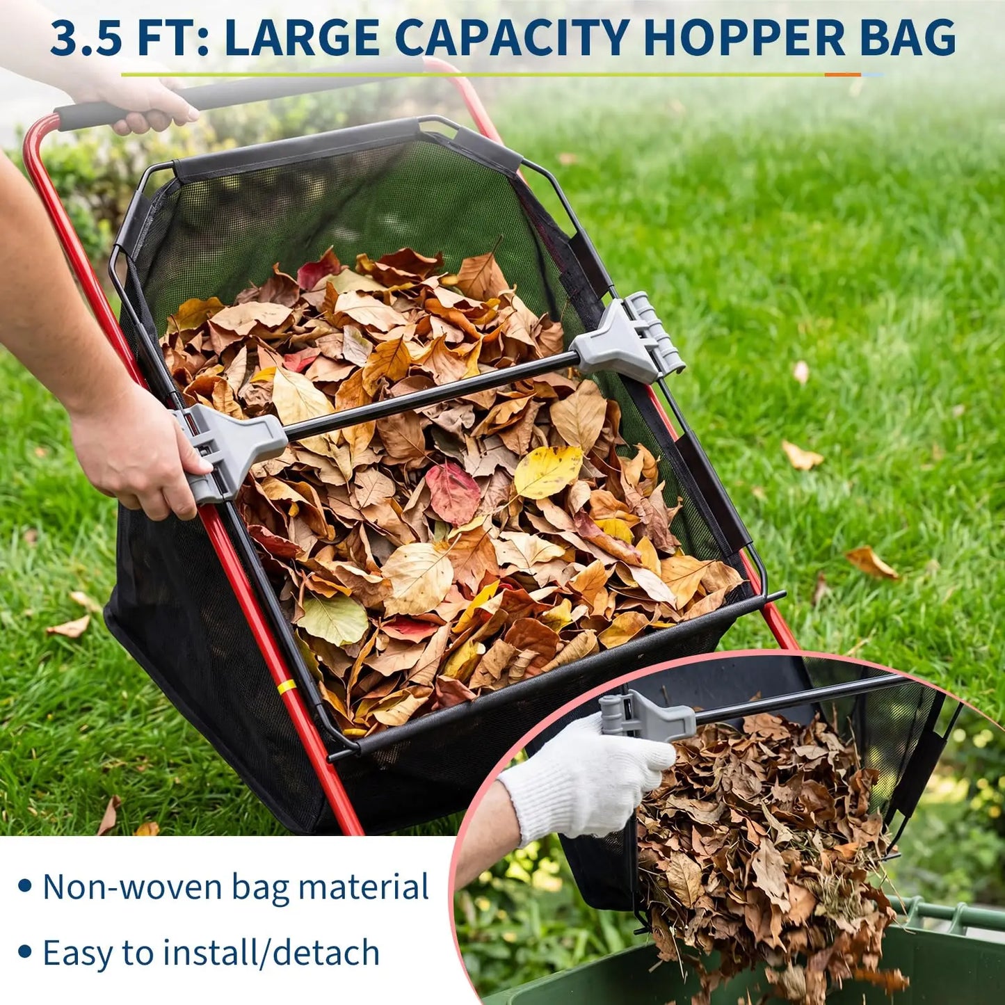 HiMISS Lawn Sweeper Manual Yard Leaf And Grass Collector Hopper