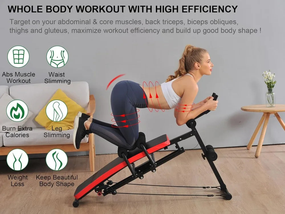 Ab Workout Equipment For Home, Sit Up Push Up Bench, 550lbs Capacity Foldable Abdomen Exercise Machine With Resistance Bands