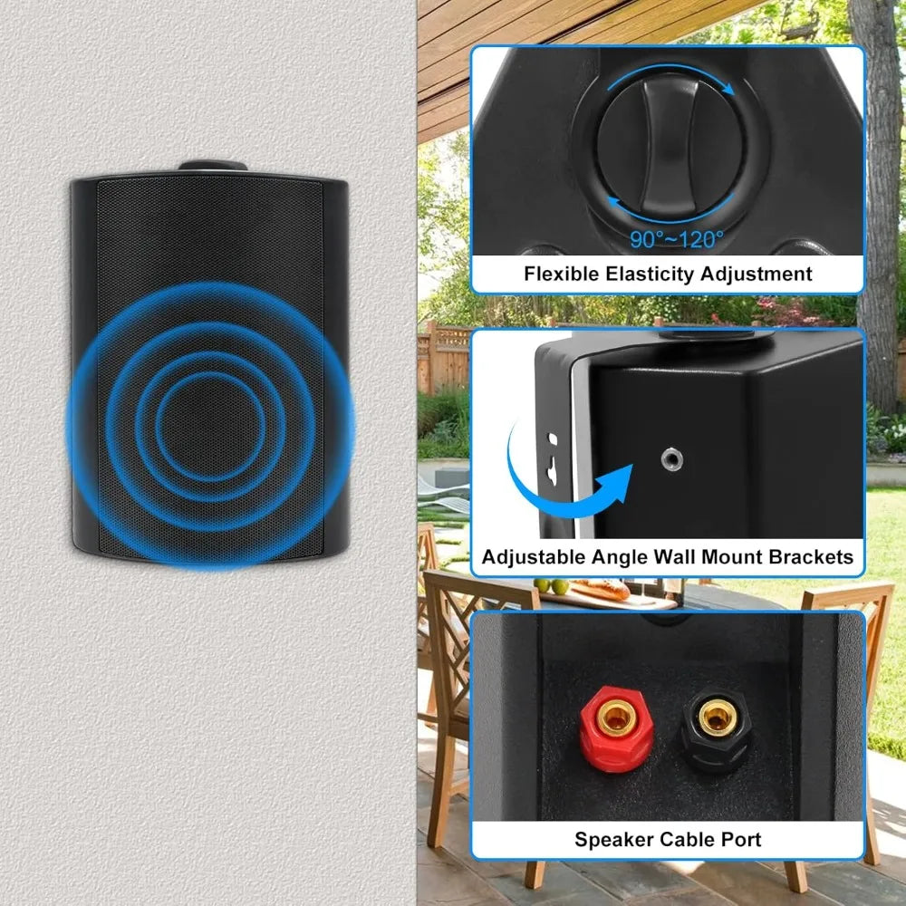 5.25 Inches 600W Passive Indoor Outdoor Speakers, Waterproof Wall Mount with Loud Volume for Patio, Garden, Home Theater, Black (2 Pairs)