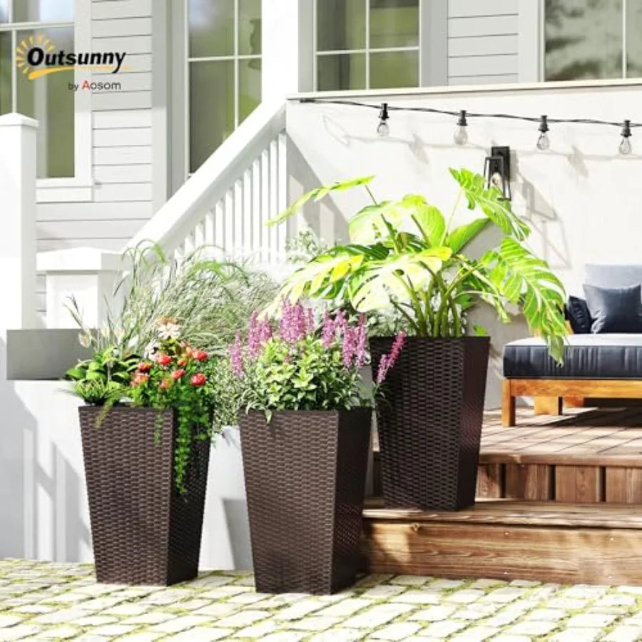Stone Tall Outdoor Plant Planters Set Of 3 With Drainage Holes
