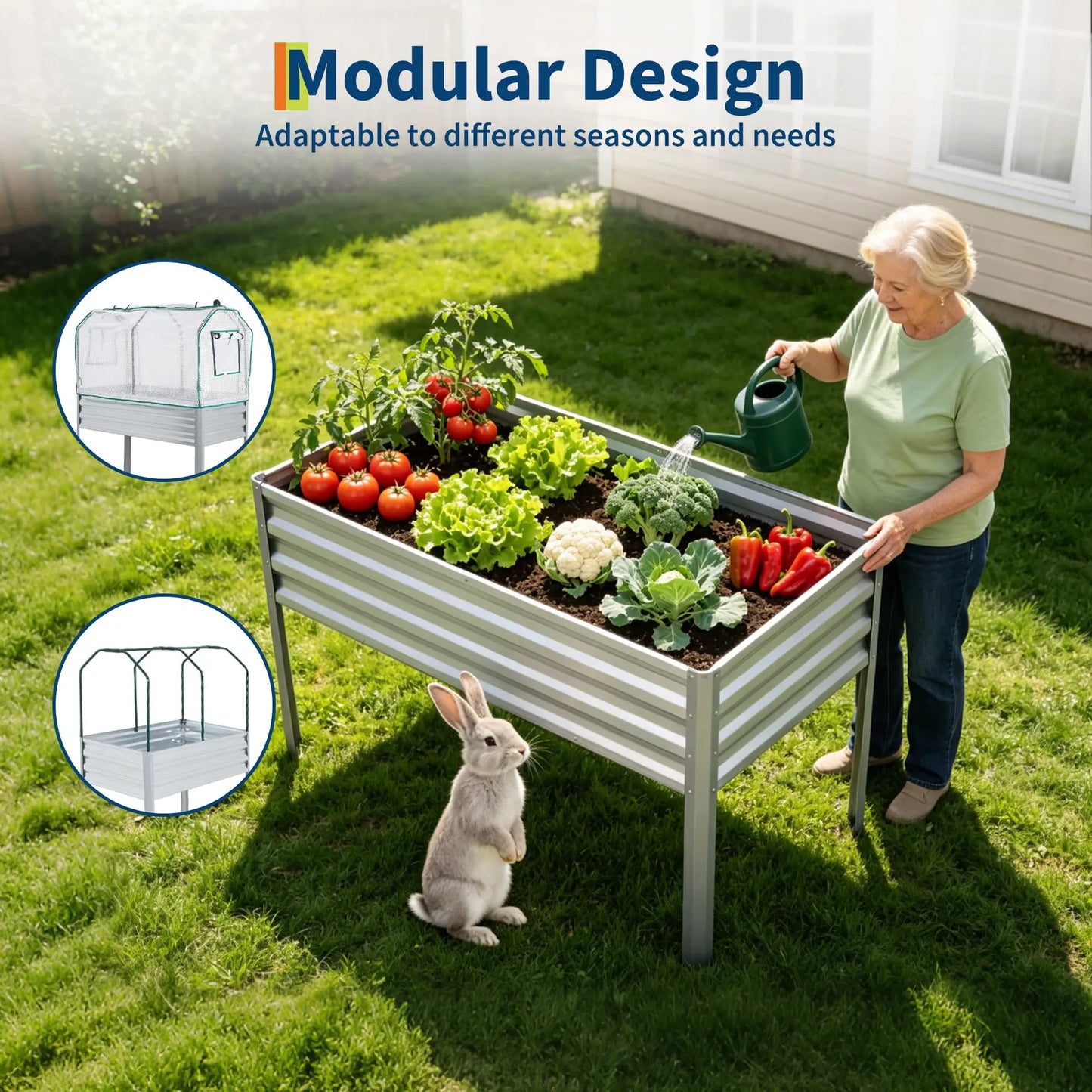 HiMISS Galvanized Metal Raised Garden Bed With Greenhouse Cover