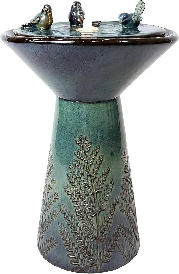 Gathering Birds Ceramic Bird Bath Fountain with LED Lights Patio