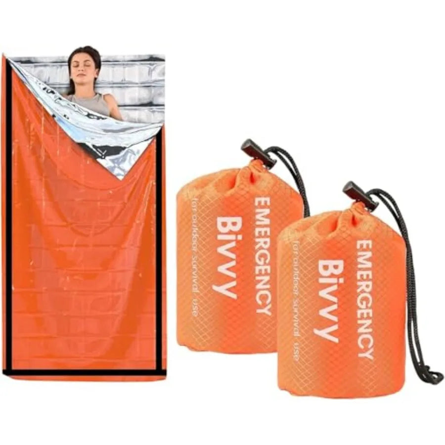 Emergency Sleeping Bag, Survival Bivy Sack Mylar Thermal Emergency Blanket Waterproof Lightweight Portable Shelter for Camping