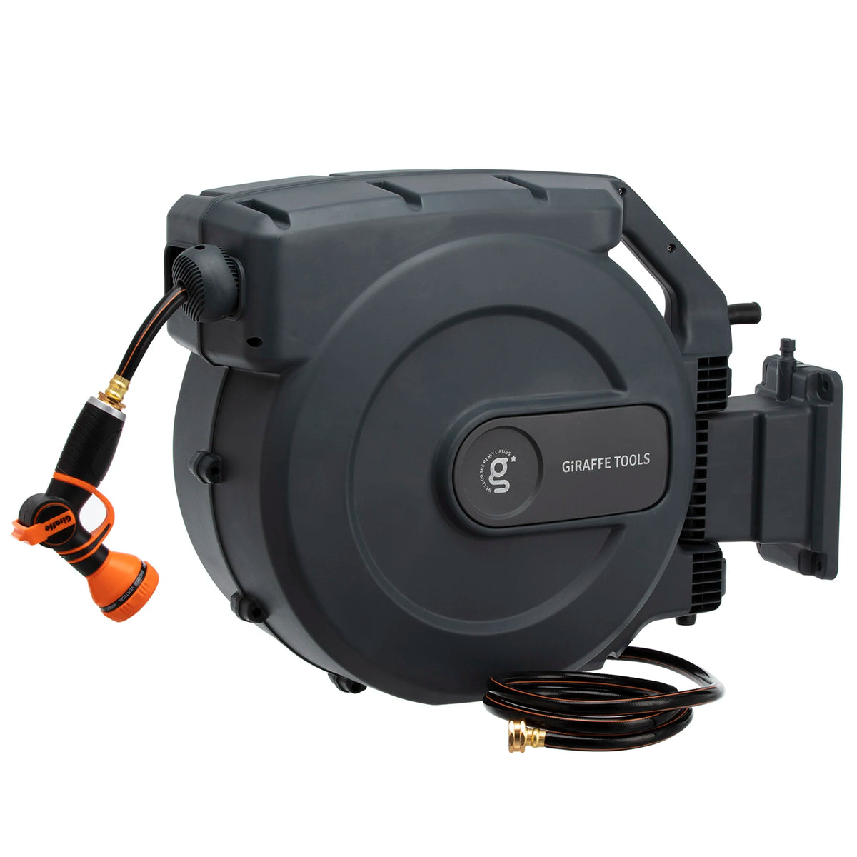 Giraffe Tools Retractable Garden Hose Reel 1/2 Inch x 155 with 5 ft Leader Hose, Heavy Duty, Any Length Lock, Slow Return System, Wall Mounted and 180 Deg Swivel Bracket