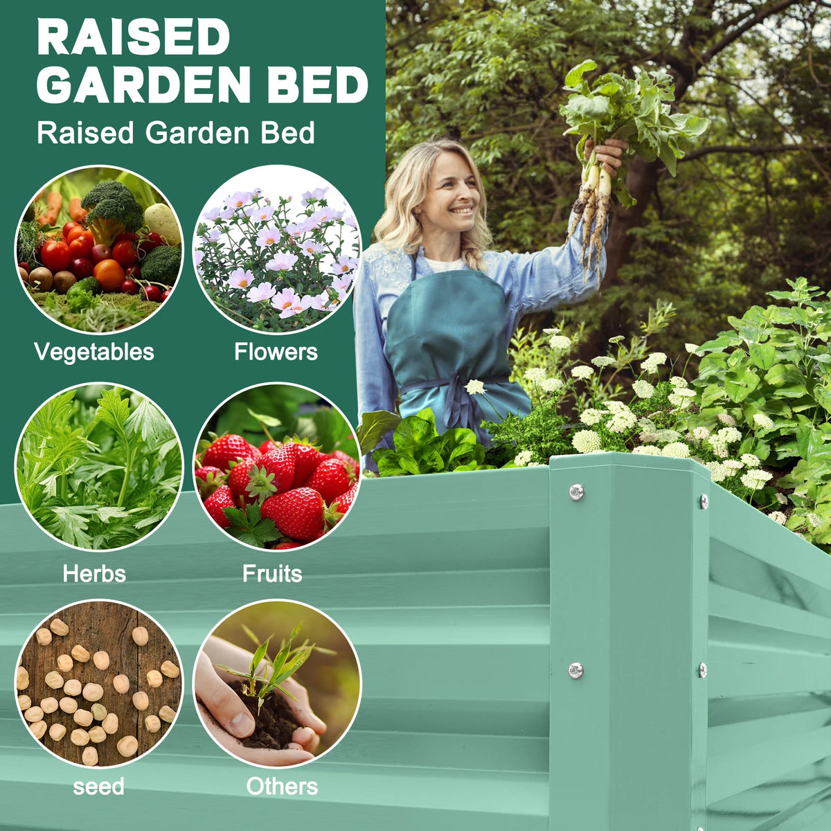 6×3×1ft Galvanized Metal Raised Garden Bed, 2FT Deep Root Elevated Planter Box Steel Large Vegetable Flower Bed Kit Light Green Silver Black