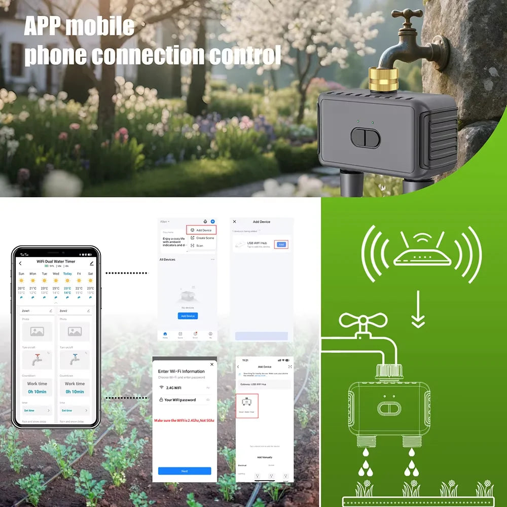 INSOMA Wifi Direct Automatic Water Timer Garden Irrigation Watering System Dual Hose Remote Control Sprinkler Programmer for Yard Lawn