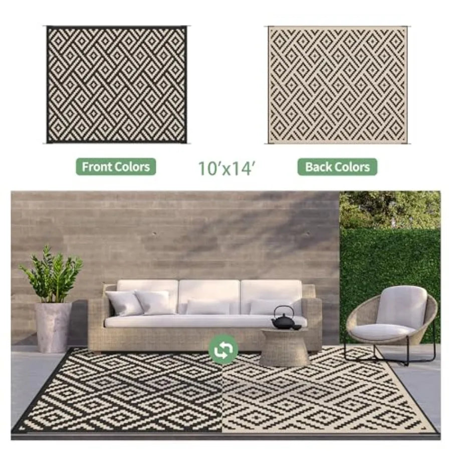 Waterproof Outdoor Rug For Patio And RV Reversible Straw Pattern