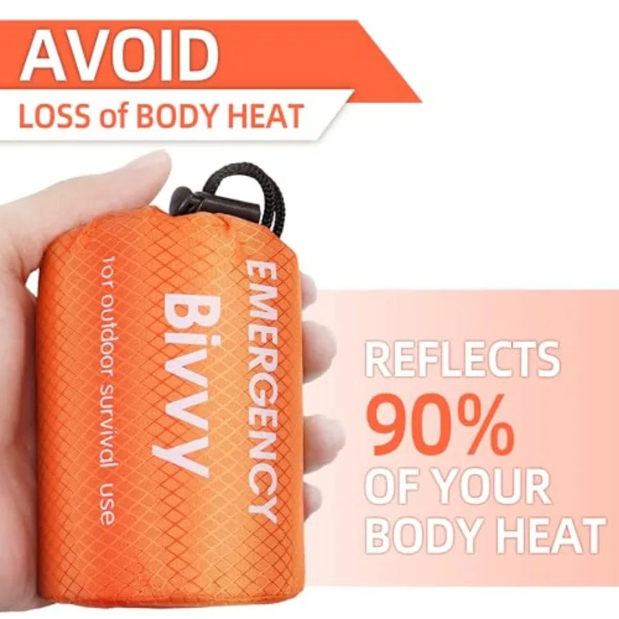 Emergency Sleeping Bag, Survival Bivy Sack Mylar Thermal Emergency Blanket Waterproof Lightweight Portable Shelter for Camping