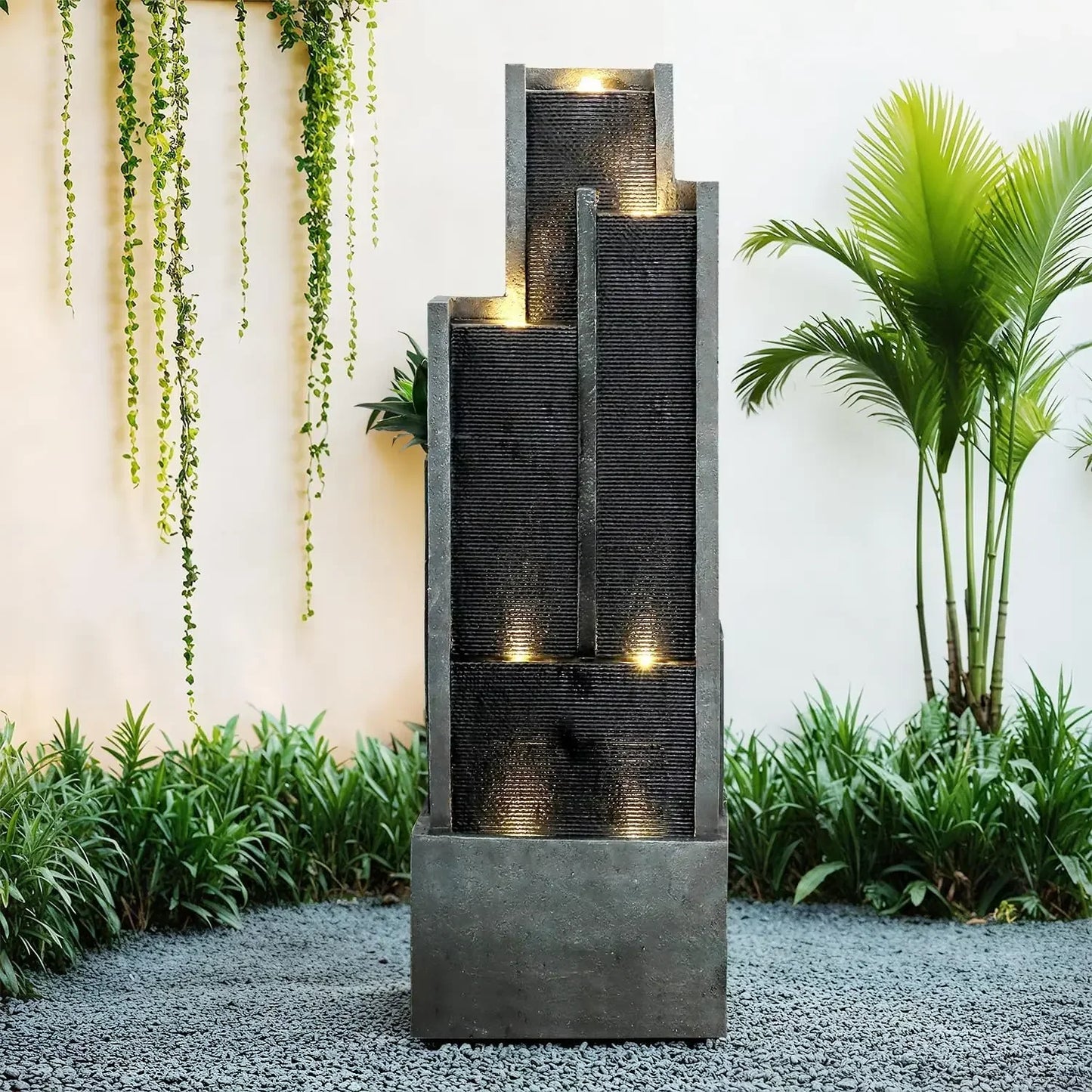 5 Tier Modern Water Fountain Indoor Outdoor Resin Garden Decor