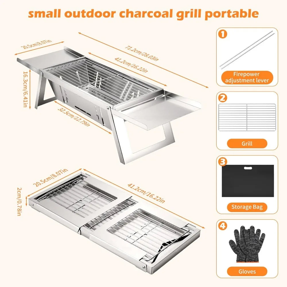 XIUWO Compact Foldable Charcoal Grill With 4 Level Heat Control