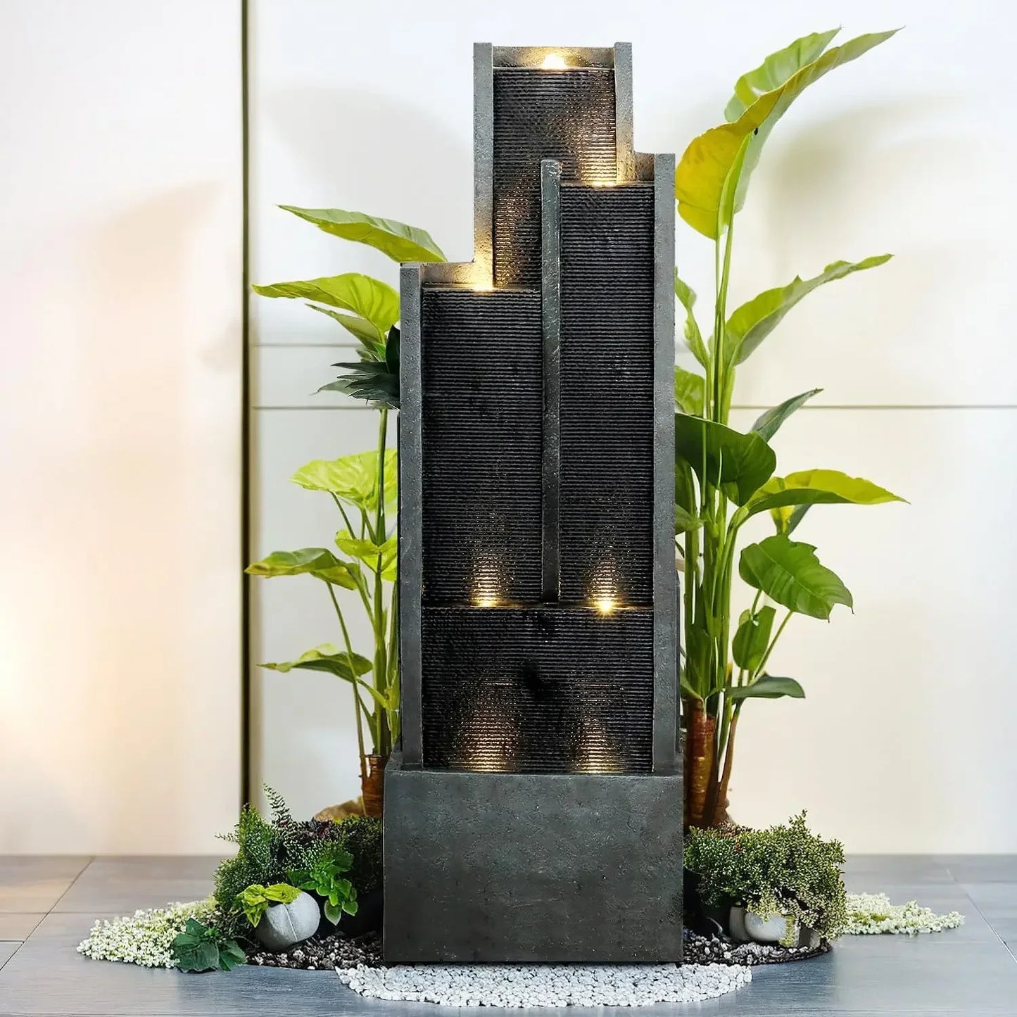 5 Tier Modern Water Fountain Indoor Outdoor Resin Garden Decor