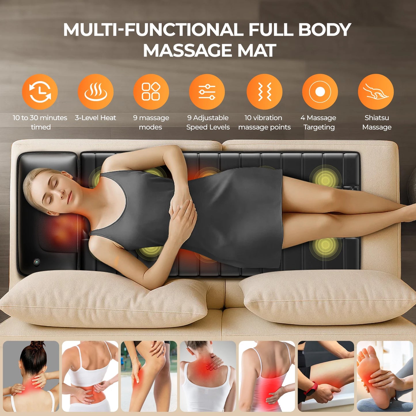 HOMEMASSA Shiatsu Full Body Massage Mat With Heat 10 Motors
