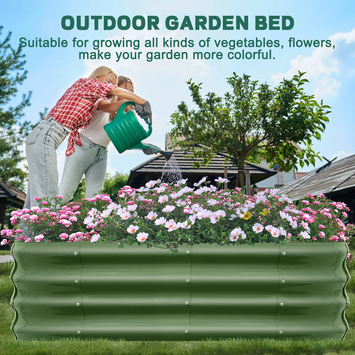 Galvanized Raised Garden Bed Outdoor, Large Raised Bed for Gardening 4×2×1FT Metal Planter Box for Vegetables, Fruits, Flowers, Easy Assembly with Wing Nuts & Safe Rolled Design, Silver/Light Green/ Black/Creamy
