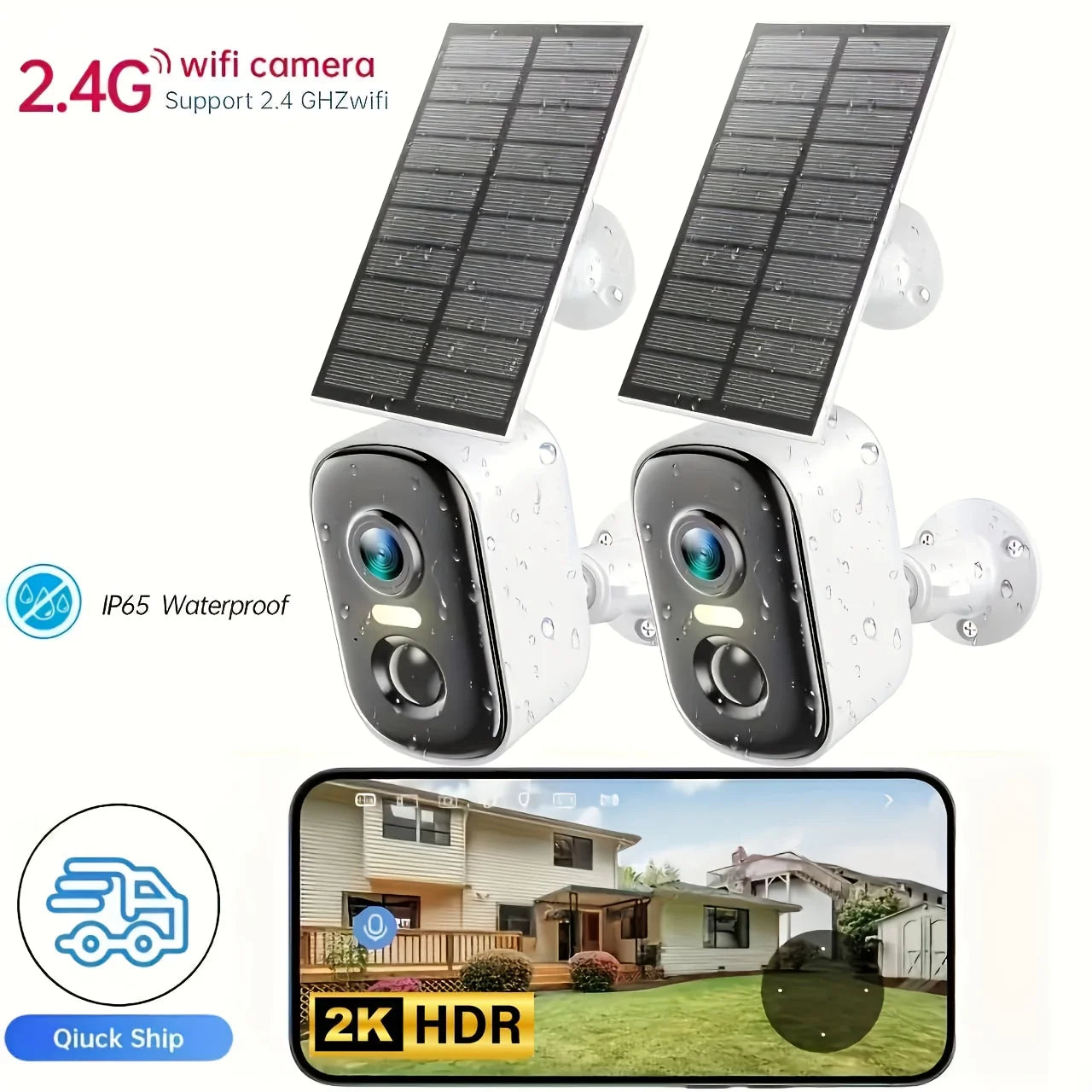 2K Solar Camera Outdoor Wireless, WiFi Cameras, 5200mAh Battery, Spotlight Color Night Vision, AI Motion Detection, Siren Al