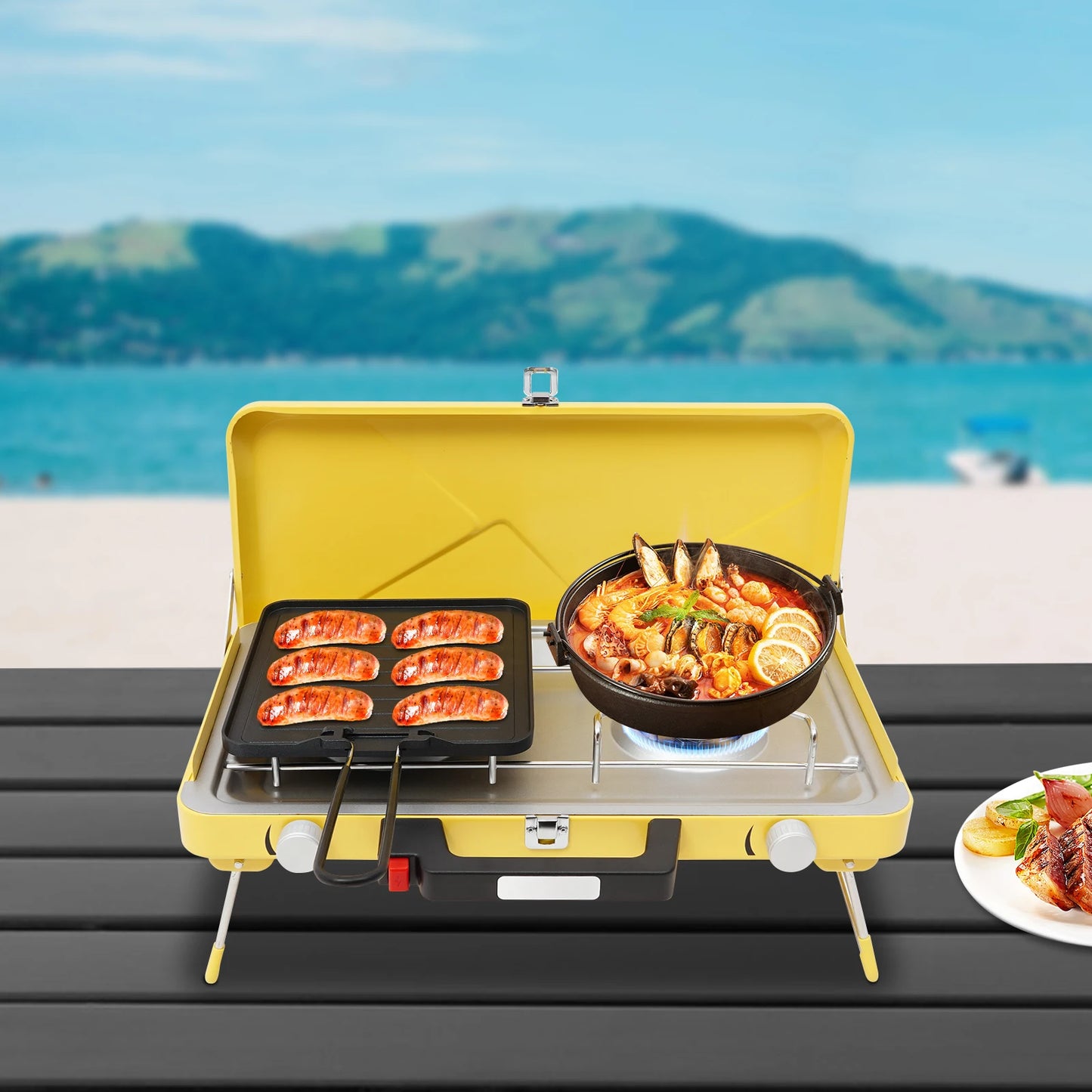 2 Burner Camping Stove 3500W Portable Gas Grill With Piezo Ignition