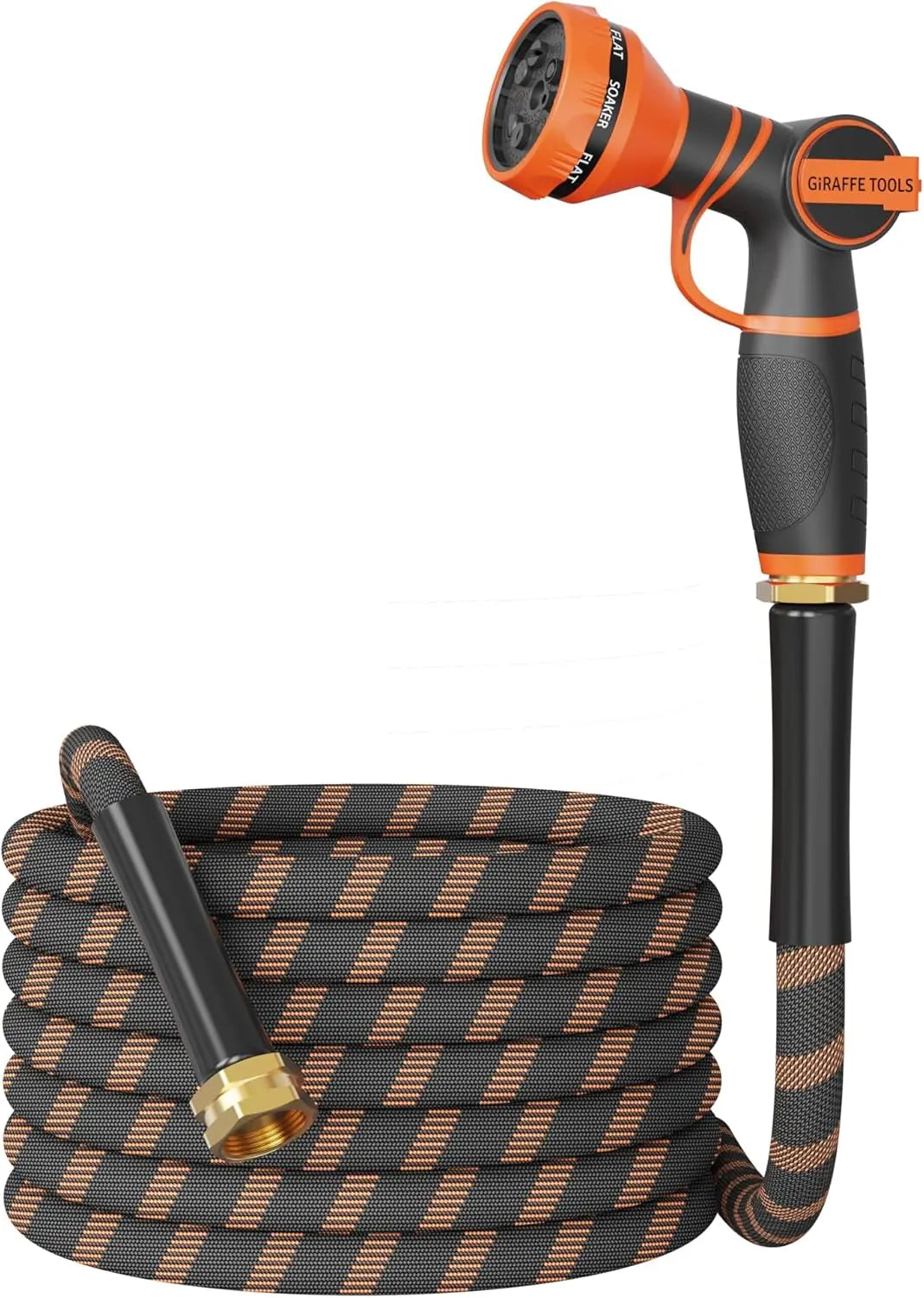 Giraffe Tools Non-Expandable Garden Hose 25-100FT 1/2” Lightweight Flexible Water Hoses Burst 600 Psi with 9 Spray Function Nozzle Heavy Duty Hose