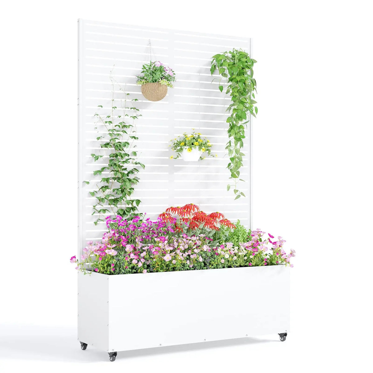 71in Metal Planter Box Trellis With Wheels Raised Garden Bed Privacy Screen For Climbing Plants Vegetables Vines Patio Balcony