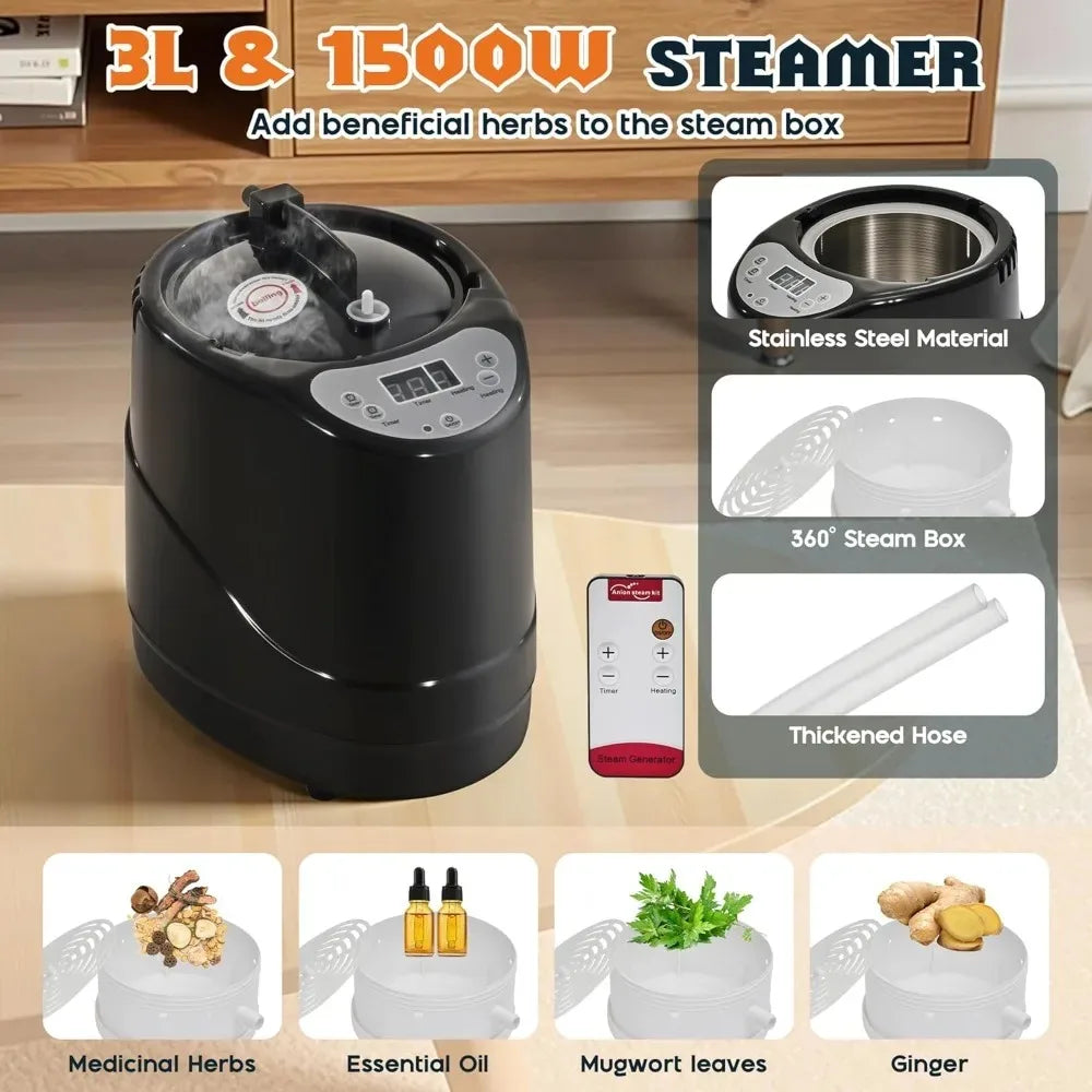 Portable Steam Sauna Tent With 1500W Steamer Remote Control