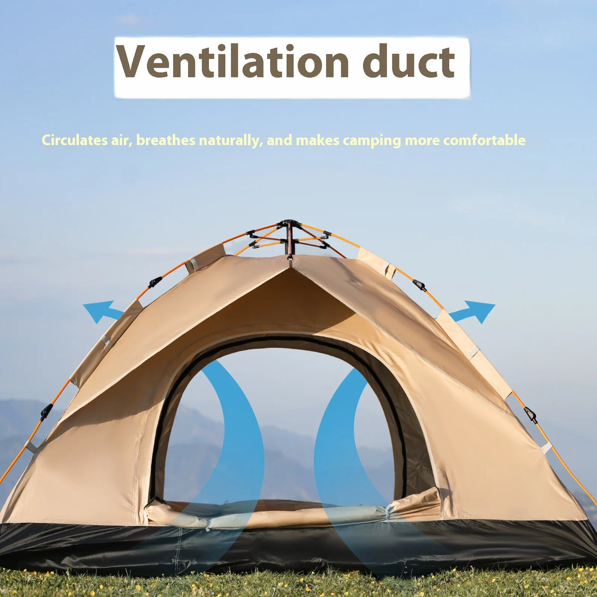 Gold Small Size Outdoor Shelter Automatic Pop-Up Tent, Portable Camping Tent for Travel, Beach, Fishing, 2-3 Person Waterproof,