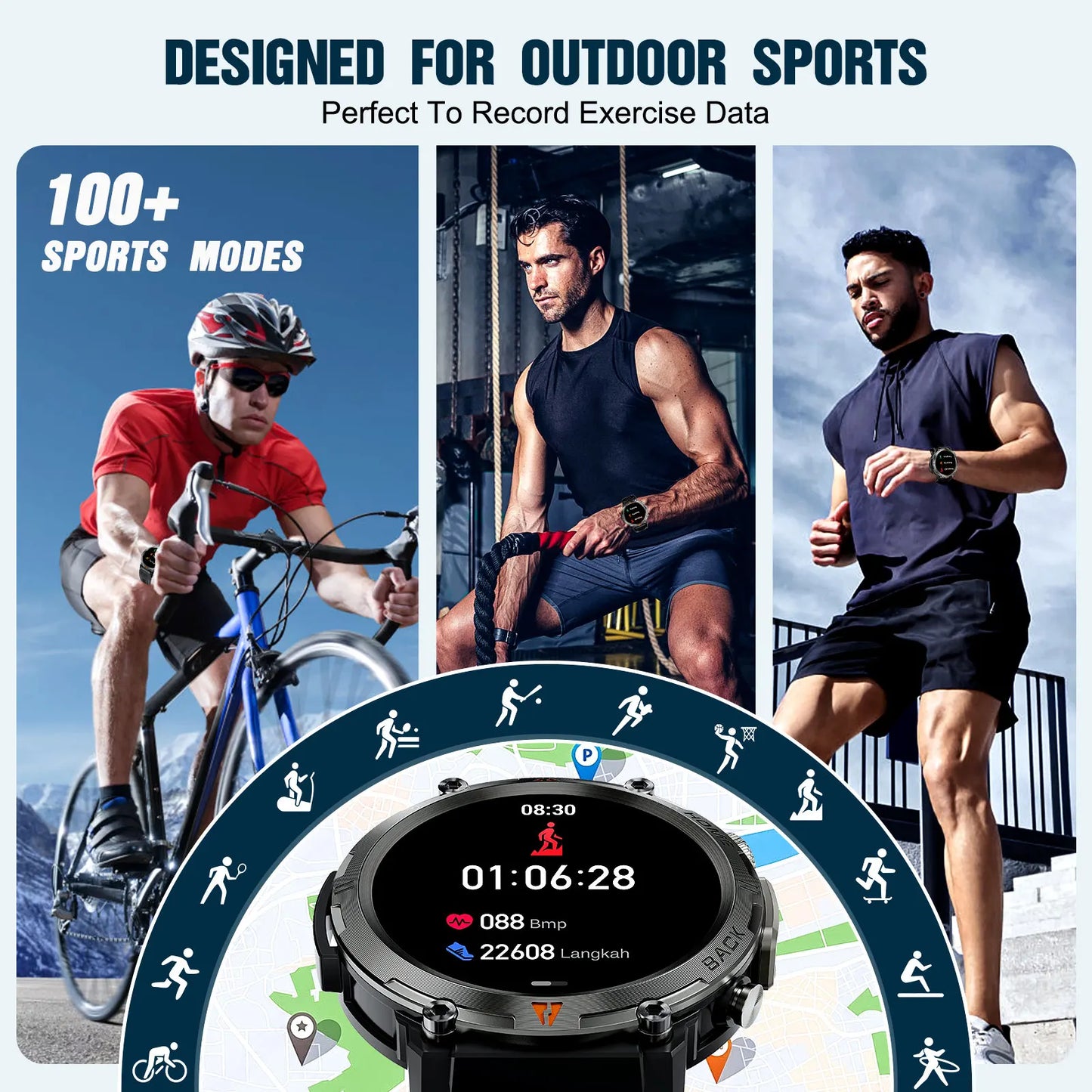 LaNikar KE3 Smart Watch Bluetooth Call Health Monitor With Flashlight