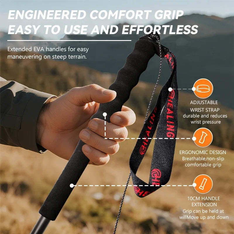 OKHEALING Ultralight Carbon Fiber Trekking Poles Two Pack Folding
