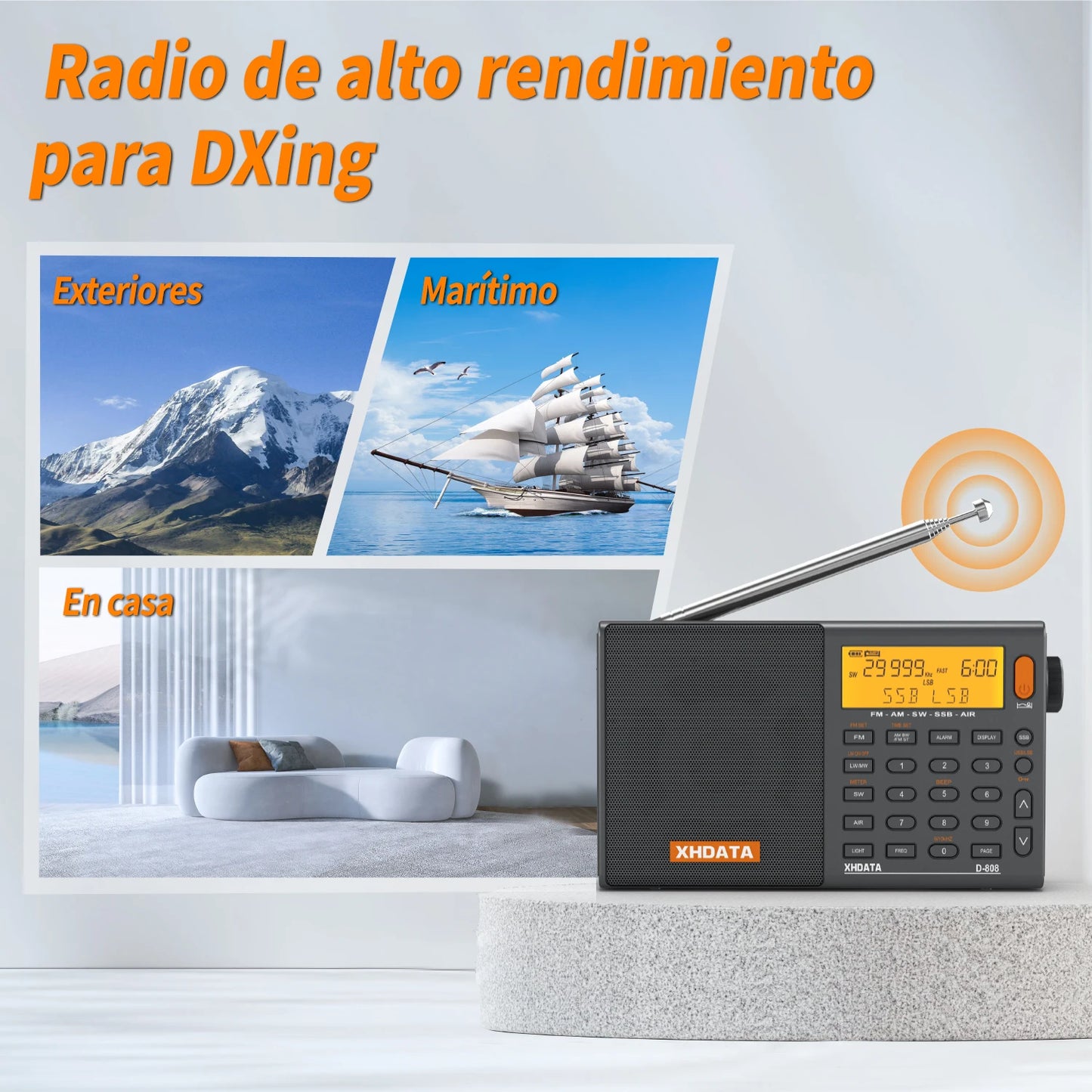 XHDATA D808 Portable Multiband Radio Receiver AM FM SW MW SSB RDS