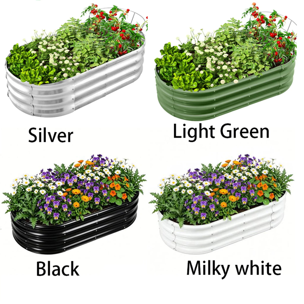 Galvanized Raised Garden Bed Outdoor, Large Raised Bed for Gardening 4×2×1FT Metal Planter Box for Vegetables, Fruits, Flowers, Easy Assembly with Wing Nuts & Safe Rolled Design, Silver/Light Green/ Black/Creamy