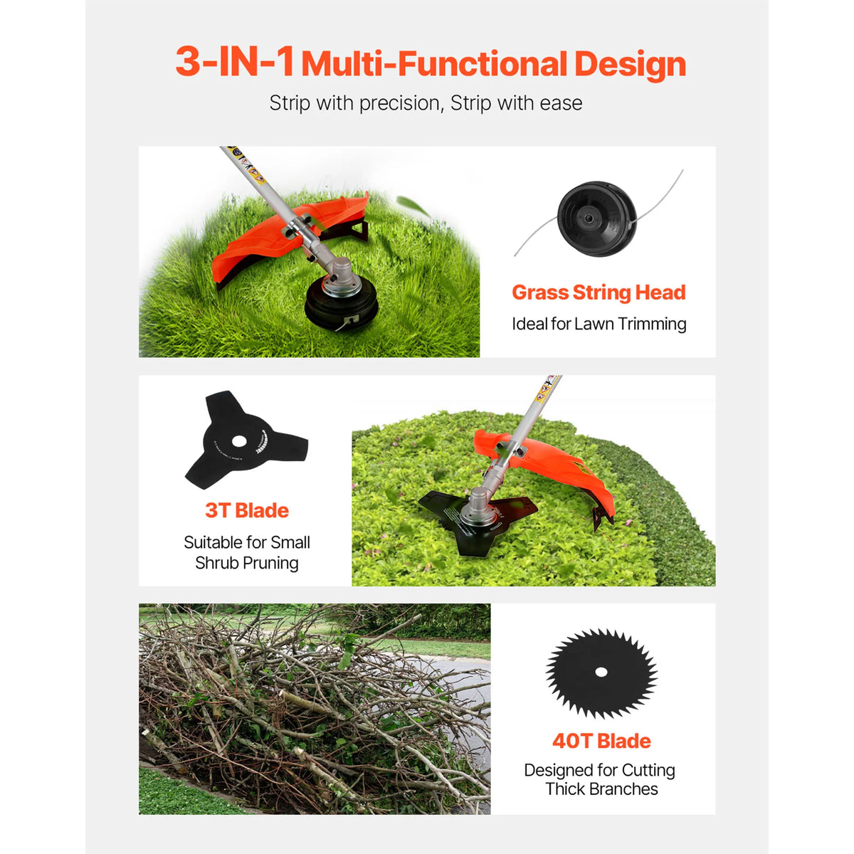 SucceBuy Cordless String Trimmer 26/43/52 cc 2-Stroke Gas Powered Lawn Edger with Shoulder Strap 3T Blade for Grass Cleaning