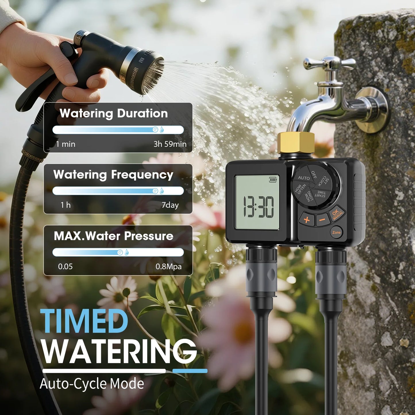INSOMA IPX6 Garden Water Timer With Display USB C Rechargeable