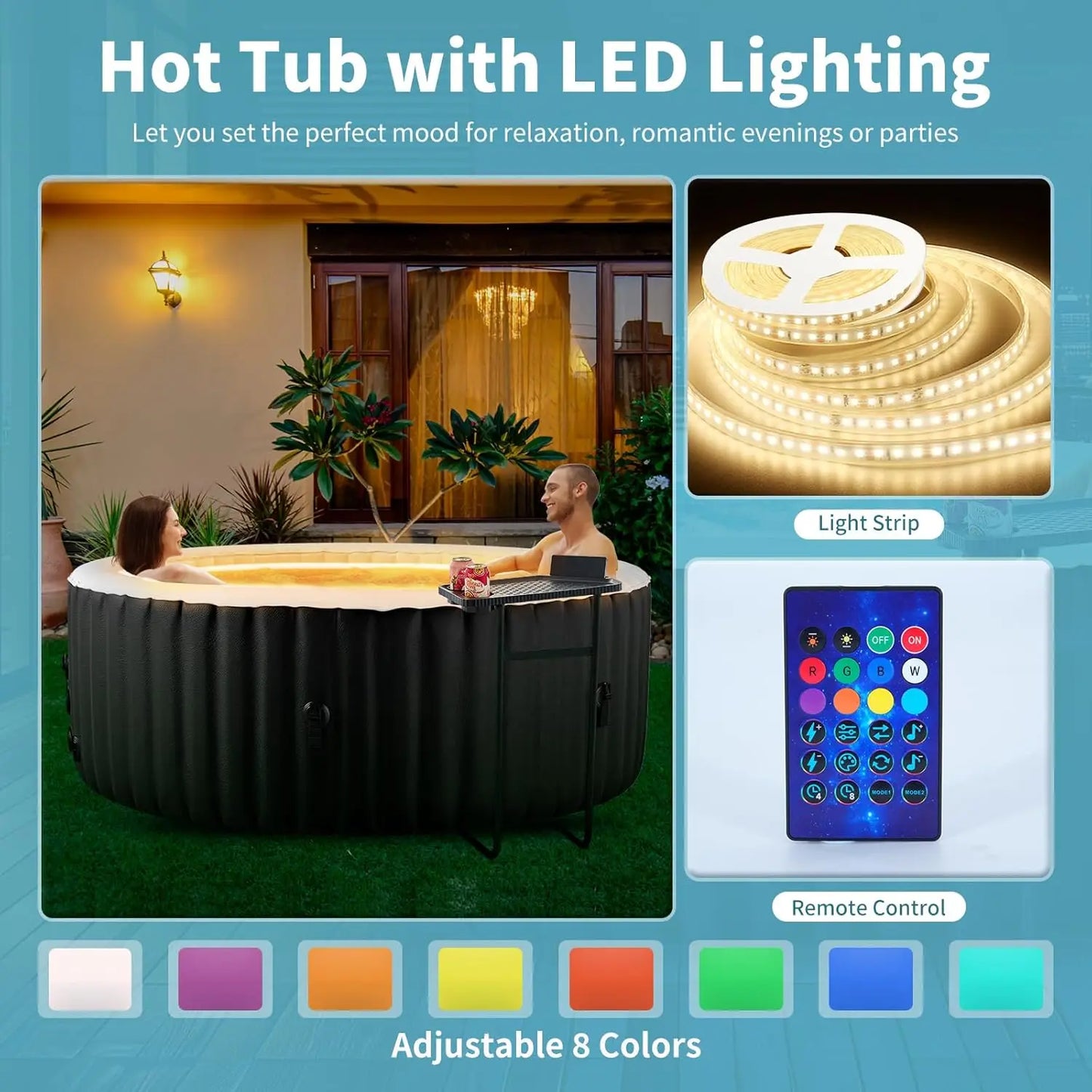Inflatable Hot Tub With LED Lights Portable Spa For Outdoors