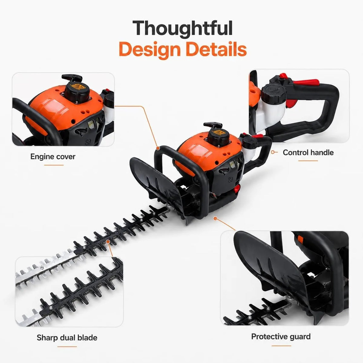 26cc Gas Hedge Trimmer 24 Inch Dual Sided Blade 2 Cycle Engine Garden Trimming Tool for Shrubs Hedges Bushes Yard Maintenance Outdoor Landscaping