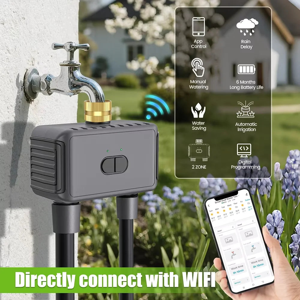INSOMA Wifi Direct Automatic Water Timer Garden Irrigation Watering System Dual Hose Remote Control Sprinkler Programmer for Yard Lawn
