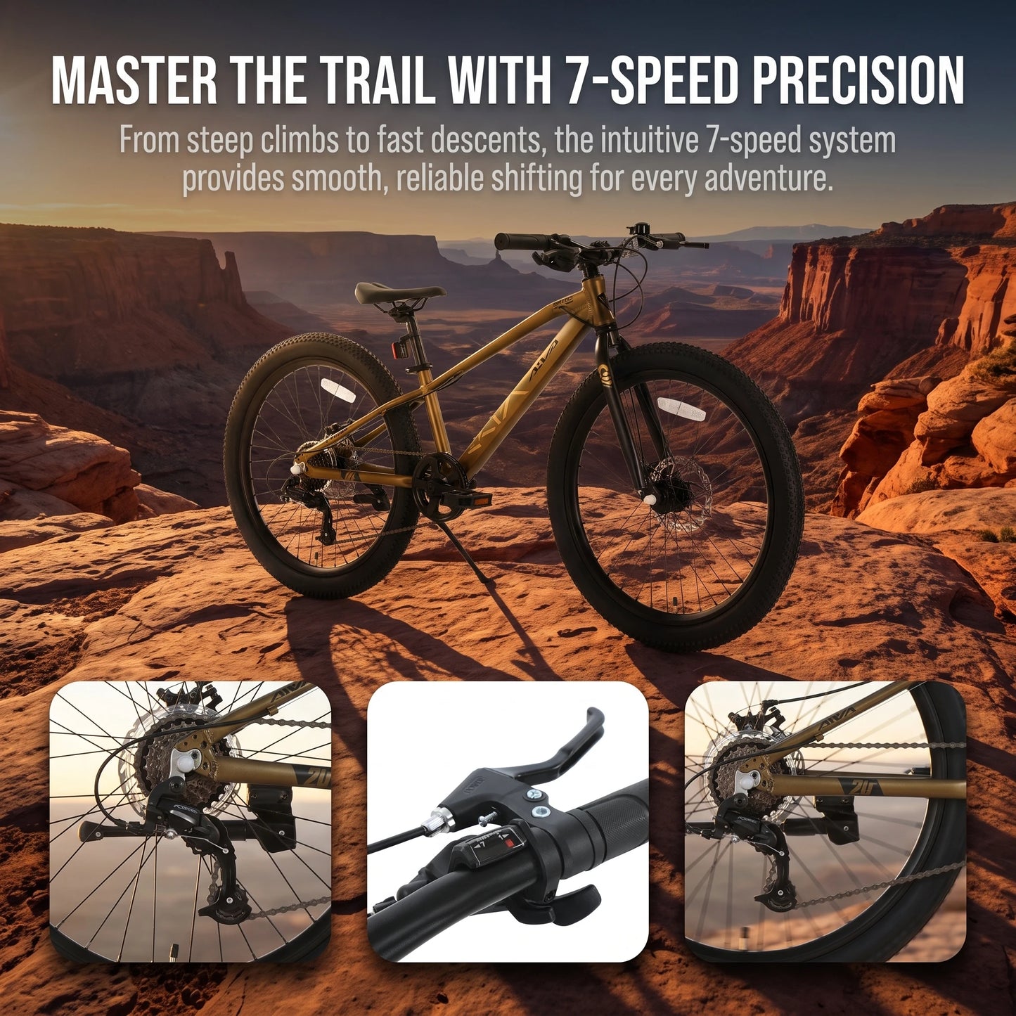 Aluminum Frame 7 Speed Hardtail Mountain Bike With Disc Brakes