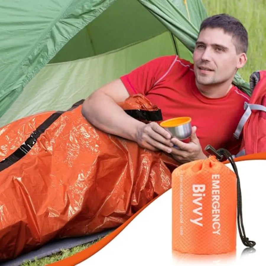 Emergency Sleeping Bag, Survival Bivy Sack Mylar Thermal Emergency Blanket Waterproof Lightweight Portable Shelter for Camping