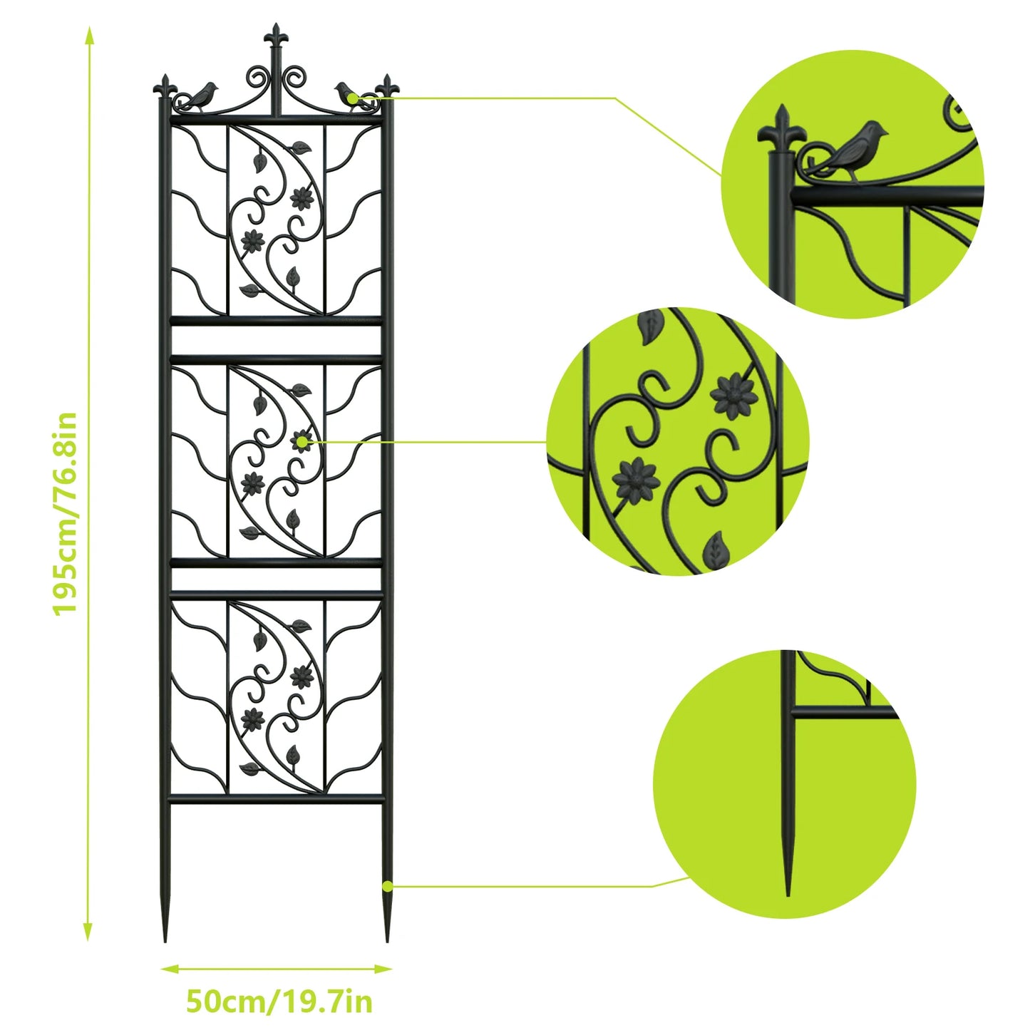 Metal Garden Trellis Bird Leaf Grid Panel Fence Climbing Support