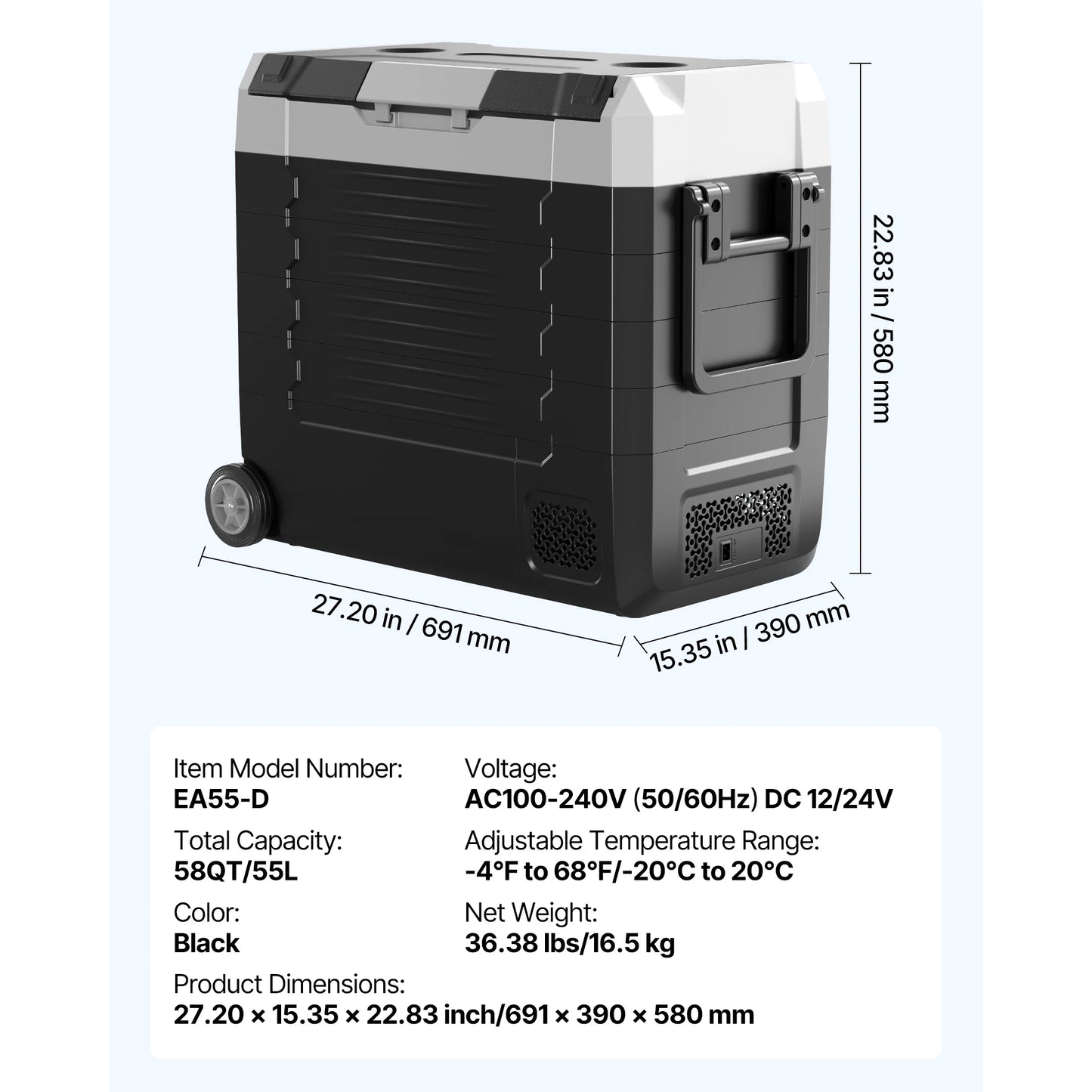 SucceBuy 35L 45L 55L Portable Foldable Handle Car Refrigerator with Wheel -4°F to 68°F Truck Refrigerator with APP Control Compressor Freezer for Camping Picnics Car Home Traval